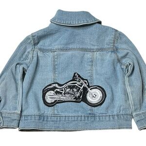 Upcycled Denim Jacket with Motorcycle Theme